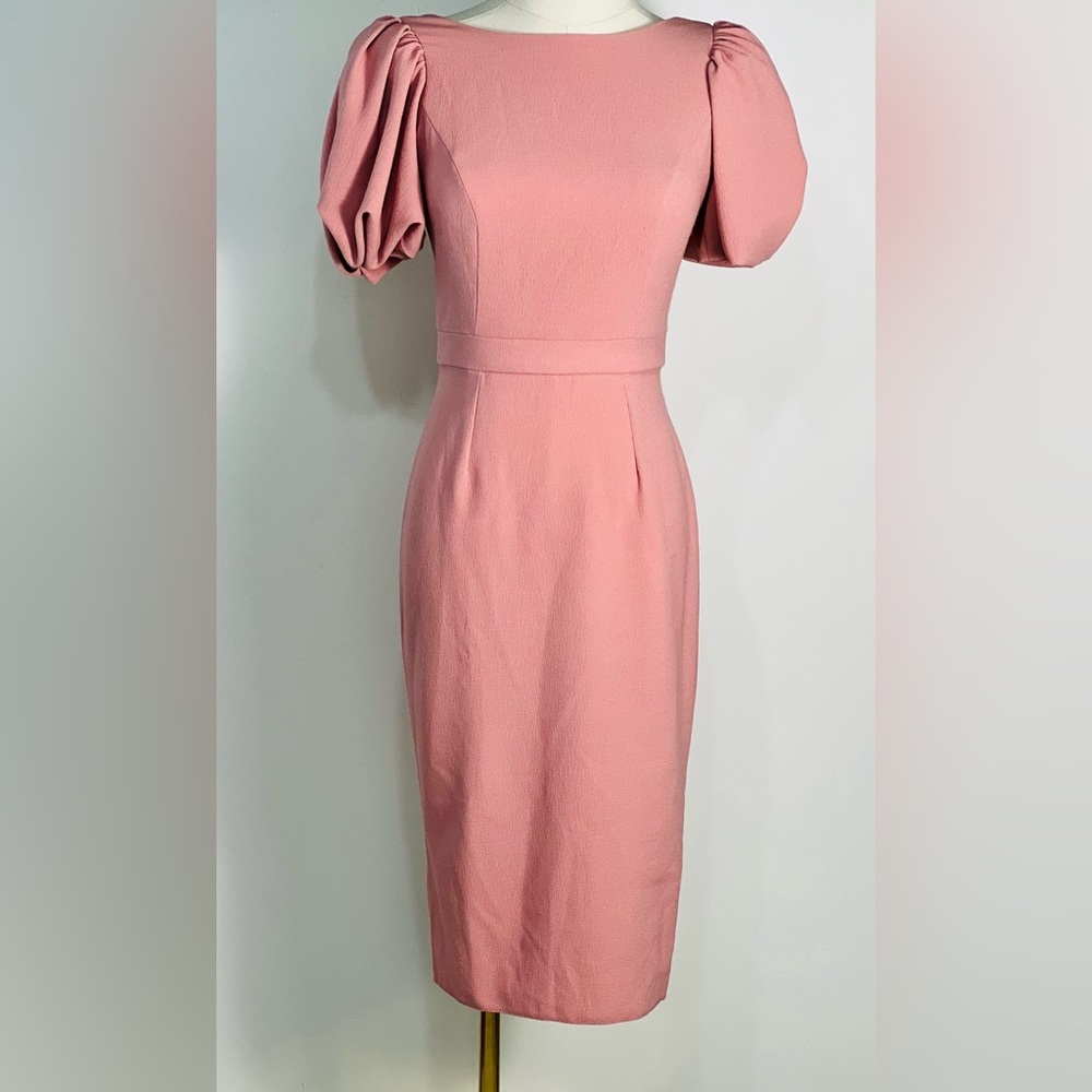 ASOS NWT Pink Puff Sleeve Fitted Midi Dress Size 2